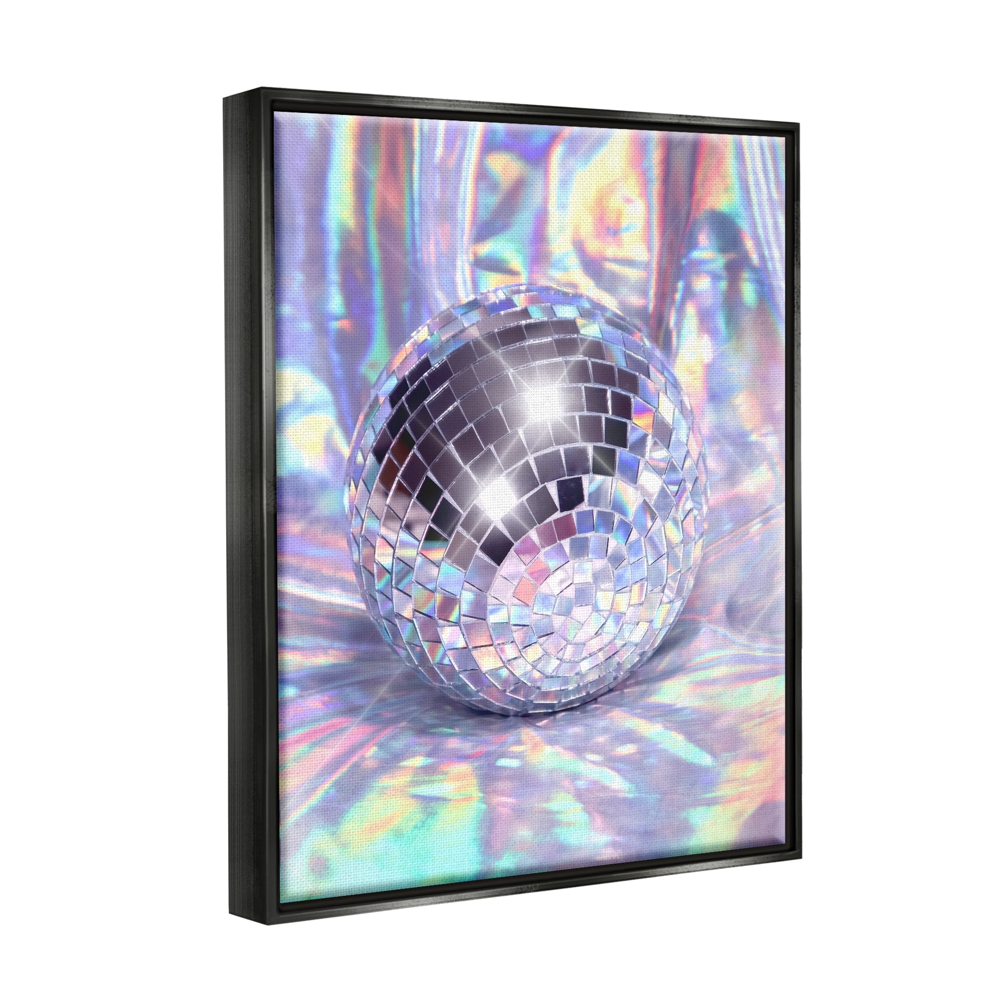 Stupell Industries Gleaming Disco Ball Beauty & Fashion Painting Black Floater Framed Art Print Wall Art, 25 x 31
