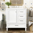 thumbnail image 2 of Modern Bathroom Sink Vanity 30" - White Solid Wood Frame Cabinet. Includes 3 Drawers & Door For Neat Cabinet Design With Wood. Features Sink, Soft-close Tidy, 2 of 7