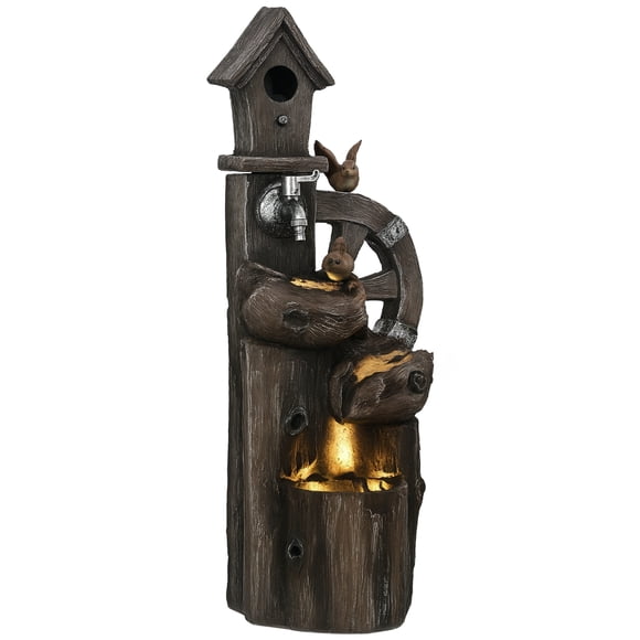 Outsunny 2-in-1 Outdoor Water Fountain with Birdhouse, Outdoor Waterfall