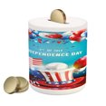 thumbnail image 1 of 4th of July Piggy Bank, Celebration of the Important Day Uncle Sam Hat Flag Balloons, Ceramic Coin Bank Money Box for Cash Saving, 3.6" X 3.2", Blue Red and Pearl, by Ambesonne, 1 of 4