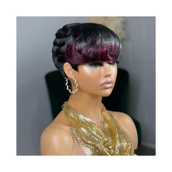 99J Short Wigs for Black Women Human Hair Highlight Burgundy mix Black Short Bob Wigs
