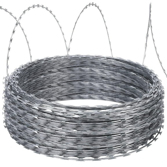 Towallmark 500FT Razor Wire, 50FT Per Roll, Galvanized Steel, Silver, Razor Fence, Barbed Wire, Security Fencing