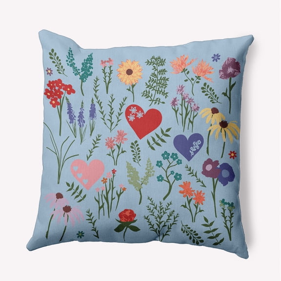 16" x 16" Simply Daisy Valentine Garden Polyester Indoor/Outdoor Pillow, Light Blue Qty 1