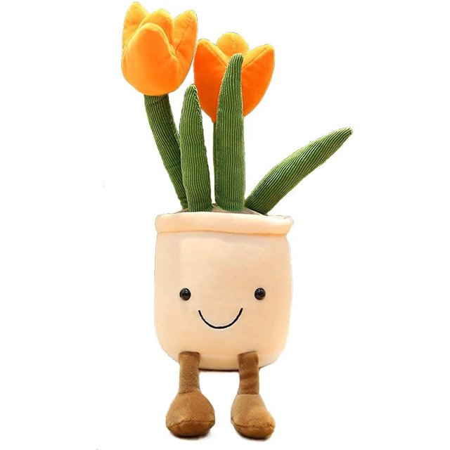 Juguete de peluche, muñeco de almohada de felpa con maceta de flores naranja de 13 ", cojín suave y esponjoso para abrazar a tus amigos de las plantas, regalo para todas las edades y ocasiones