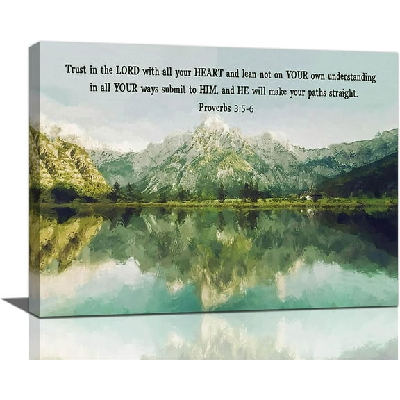 Mountain Lake Pictures Wall Art Christian Scenery Decor Religious Quotes Canvas Prints Painting Decorations Nature Scenery Framed Artwork for Bathroom Living Room Bedroom 16''''x12''''
