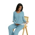 thumbnail image 5 of MINTREUS Women's Pajama Sets Long Sleeve V Neck Lounge Sets Soft Ribbed knit Sleepwear 2 Piece Pjs Set, 5 of 8