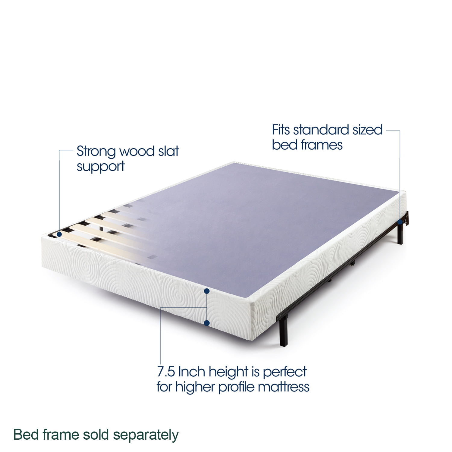 Zinus 7.5" Metal Box Spring with Wood Slats, Mattress Foundation, King