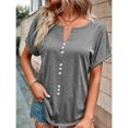 thumbnail image 2 of Wycnly Womens Tops Plus Size Button Down Breathable Tunic Shirts Summer Casual Short Sleeve V-Neck Solid Blouse Gray l, 2 of 7