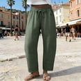 thumbnail image 4 of Women's Baggy Wide Leg Palazzo Pants Harem Pants Petite Linen Pants Drawstring Boho Barrel Sweatpants Summer Casual Flowy Breathable Trousers Beach Vacation, Spring Summer Fall, Army Green M, 4 of 9