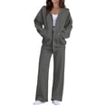 thumbnail image 2 of 2 Piece Sets for Women Zip Up Hoodie Wide Leg Sweatpants Matching Set Lounge Outfit Comfort Casual Fall Winter Tracksuit,3XL,Dark Gray, 2 of 7