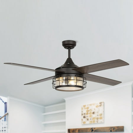 

EILEEN GRAYS LLC. 52 Industrial Wood 4-Blade Seeded Glass Ceiling Fan with Light Kit and Remote Oil-rubbed bronze Bronze Oil Rubbed