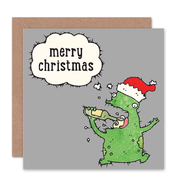 Merry Christmas Holiday Drinking Monster Christmas Greetings Card Plus Envelope Blank inside