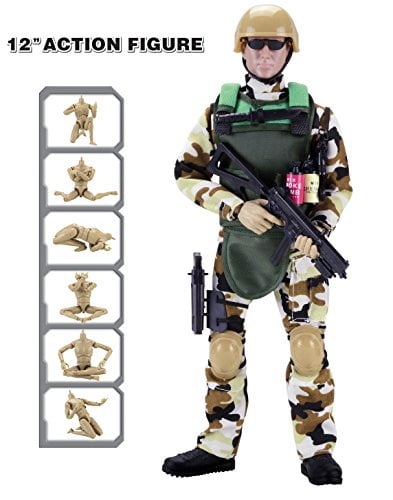 Photo 1 of 12 Special Forces Military Action Figure Army Man Toy Soldier - 30 Articulation Points and 15 Accessories (Camouflage)