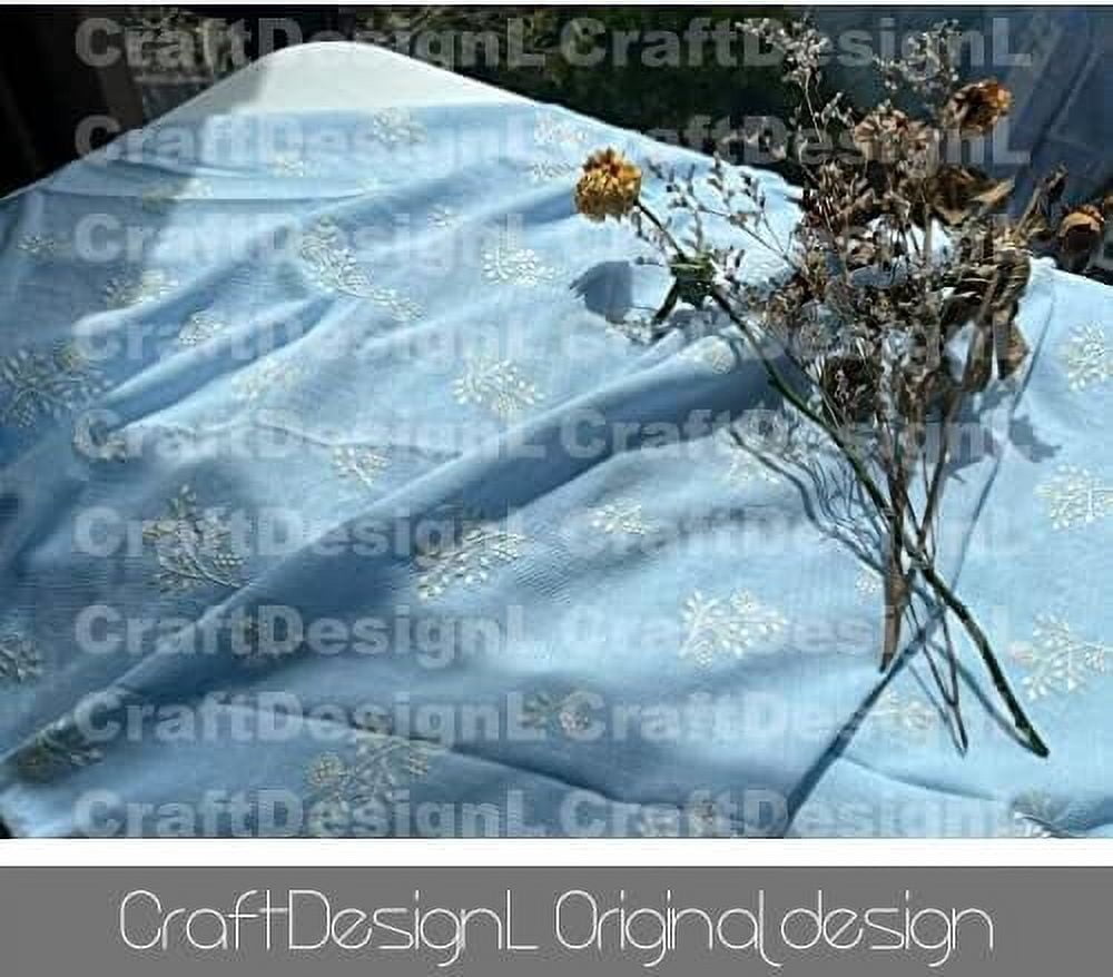CraftDesignL Floral Cotton Embroidered Fabric, Japanese Embroidered Quilting Fabric - Blue