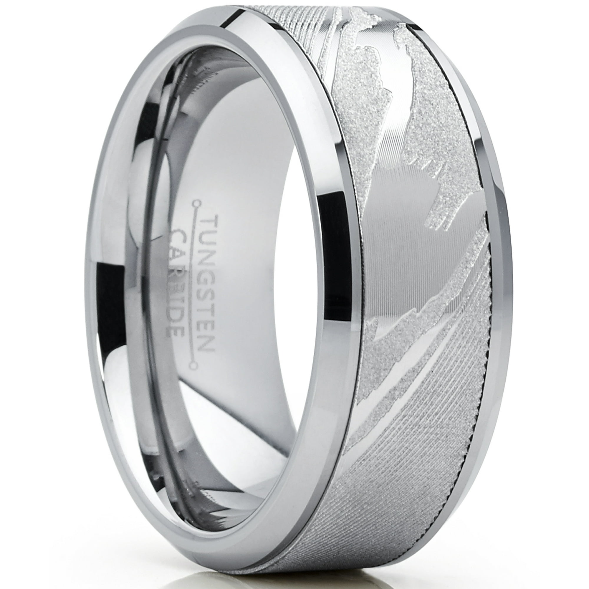 Men s Tungsten Carbide Wedding Band Ring Inlaid Simulated Damascus Pattern 9mm 8 Walmart