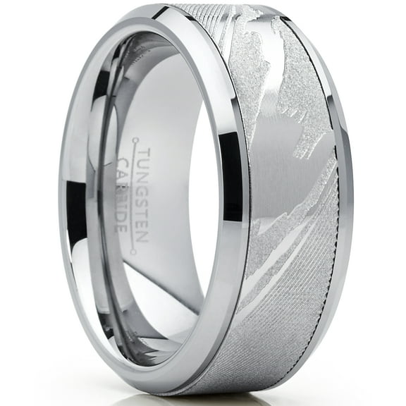 Metal Masters Mens Tungsten Carbide Wedding Band Ring Inlaid Simulated Damascus Pattern 9mm 8