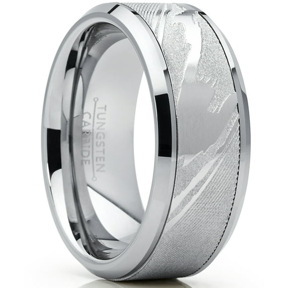 Men's Tungsten Carbide Wedding Band Ring, Inlaid Simulated Damascus Pattern 9mm 9