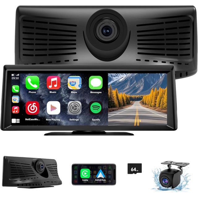 Wirels CarPlay Screen with 2K Dash Cam, 8.1" Portable Touchscreen Car Stereo with CarPlay & Android Auto, 1080P Backup Camera, Voice Control, Bluetooth, Mirror Link, GPS Navigation