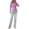 thumbnail image 2 of INSPIRE CHIC Women's Jean Jacket Frayed Button Up Washed Cropped Denim Jacket Light Purple S, 2 of 6