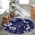 thumbnail image 3 of Navy Blue Coastal Round Area Rug 3.3Ft Washable Circle Rugs for Dining Room Table, Summer Beach Ocean Coral Shell Starfish Non-Slip Carpet Floor Mats Indoor Outdoor Carpet Runner Aesthetic Home Decor, 3 of 8