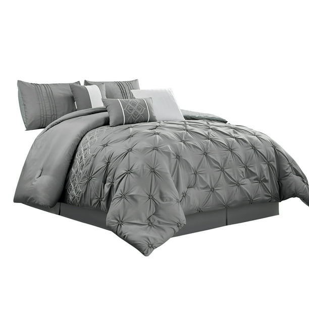 7Piece Richi Comforter Set BeddingRuched Pinched Ruffled Scroll