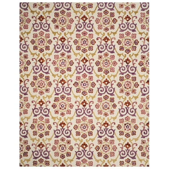 SAFAVIEH Suzani Selwyn Geometric Floral Wool Area Rug, Ivory/Rust, 5' x 8'