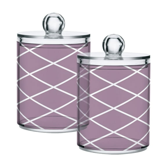 2 Pack Pale Mauve Block Qtip Holder Dispenser Clear Plastic Storage Apothecary Jars for Cotton Swabs Balls Pads Floss