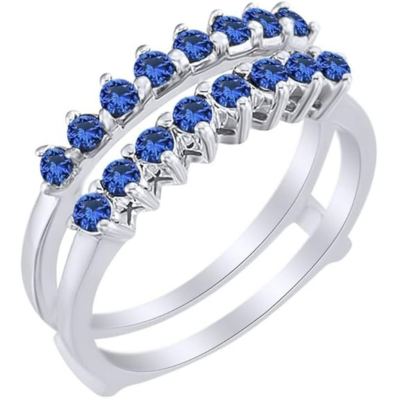 Gems Jewels 14K White Gold Plated 2.50 Ct Round Cut Sapphire Enhancer Guard Wrap Ring 925 Sterling Silver For Women's -6