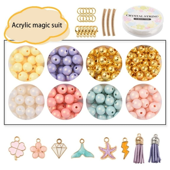 1 box DIY Tassel Charm Beaded Bracelet Making Kit Including Suede Tassel Pendant Acrylic Plastic Round Beads Alloy Clasps Pendants Iron Jump Rings