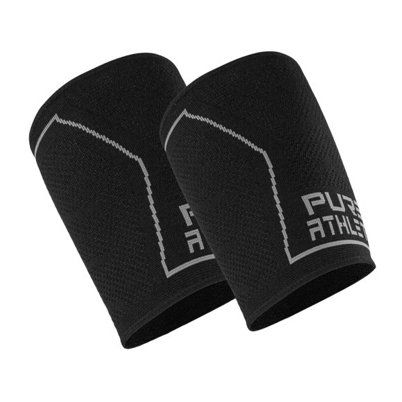 Pure Athlete Manchon de Compression Technique pour Cuisse - Hommes Femmes, Soulagement des Hanches, Cuisses, Aine, Quadrilatères (TG, Noir - 2 Manchons)