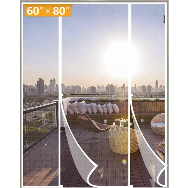 White Magnetic Screen Door Fits Size 60 X 80 Double Mesh For Sliding Fit Doors Up To W H Max Com White Magnetic Screen Door Fits, 60 X 80 Sliding Screen Door