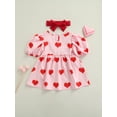 thumbnail image 4 of Qmyliery Baby Girls Summer Dress, Heart Short Puff Sleeve Dress + Headband Gift, 4 of 8