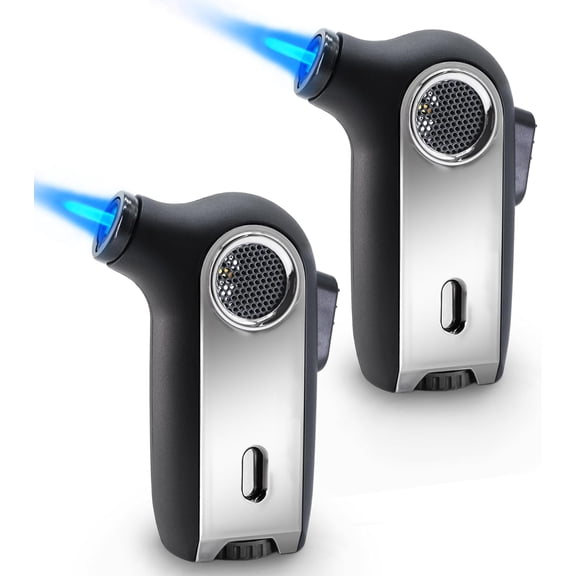 2 Pack Torch Lighter Butane Gas Refillable Lighter Windproof Single Jet Torch Lighters Adjustable Flame Torch Pocket Lighter for Men Women Camping Grill BBQ Outdoor (Without Fuel)