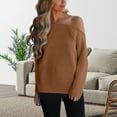 thumbnail image 2 of Arlun Off the Shoulder Sweaters for Women Casual Long Sleeve Fall Winter Lightweight Sweater Trendy Solid Color Soft Cozy Ribbed Knitted Oversized Pullover Loose Fit Jumper Coffee XL, 2 of 4