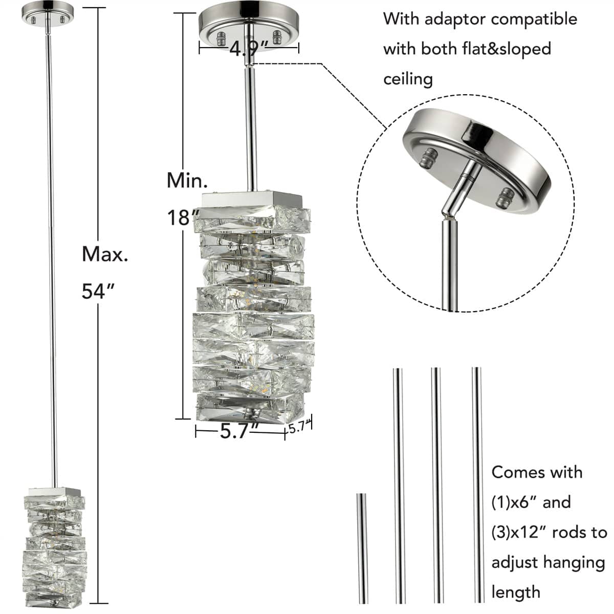 Claxy Chome Crystal Glass Pendant Light LED Hanging Light Fixture