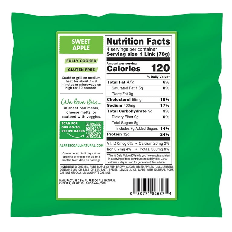 Al Fresco Sweet Apple Chicken Sausage 11 oz, 4 Count