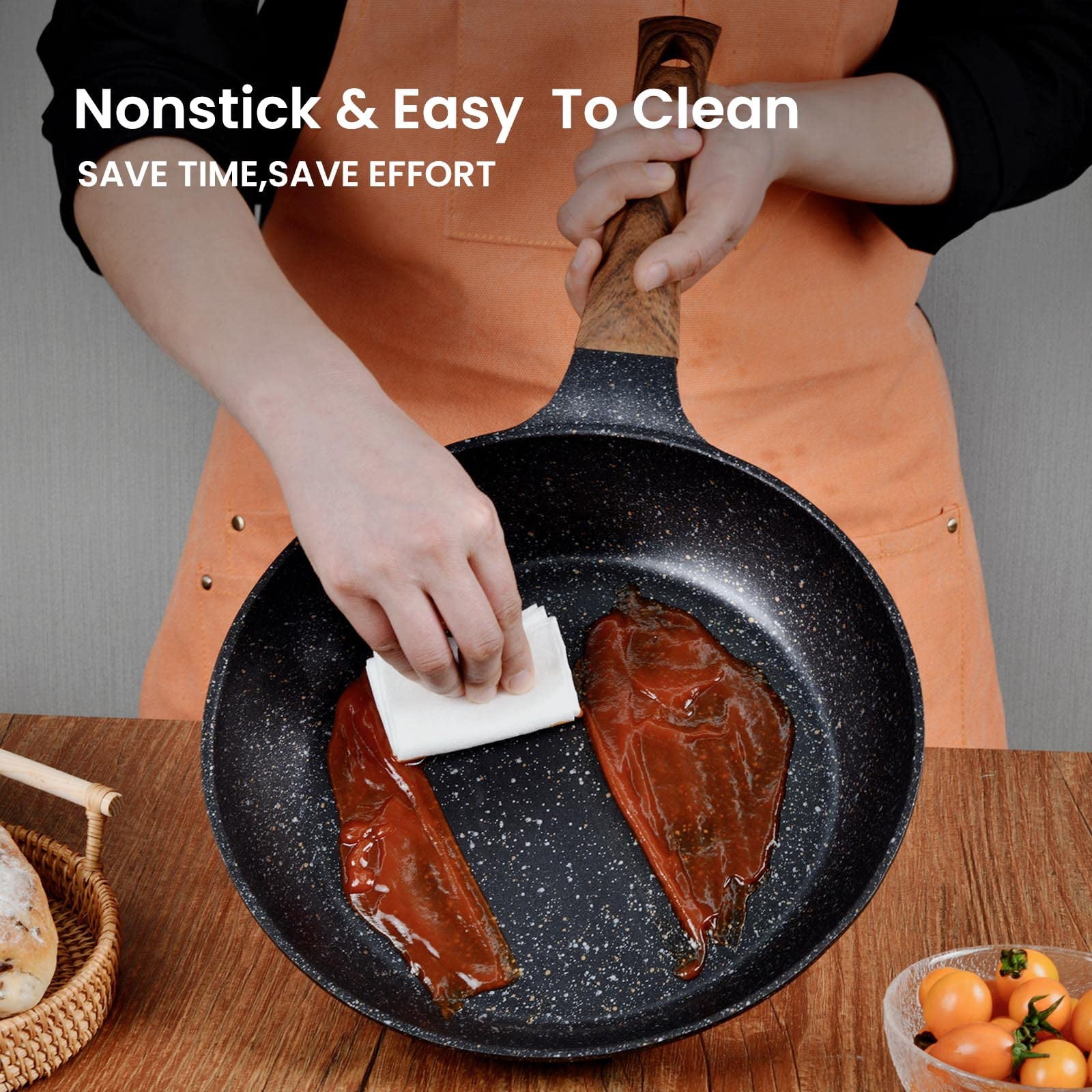 Nonstick Frying Pan with Lid for Cooking, Clatine Omelette Pan Skillets,11" Deep Saute Pans, Woks & Stir-Fry Cookware for Gas, Electric Stove, Induction Top