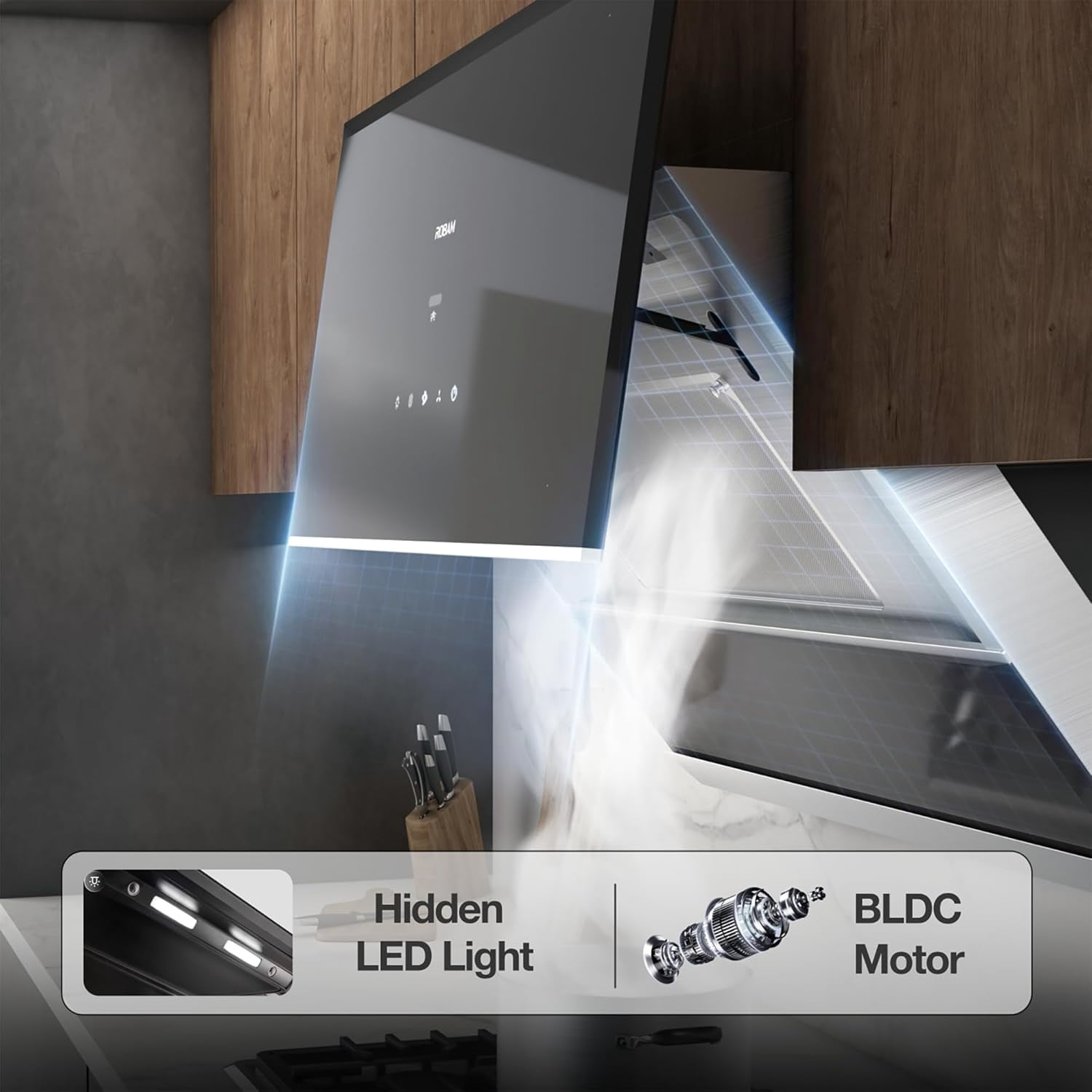 ROBAM 36" Under Cabinet Range Hood, 1300 CFM Wall Mount Kitchen Hood with 4 Speed Exhaust Fan, Gesture/Touch Control, LED Lights, BLDC Inverter Motor, Ducted Vent Hood for Kitchen