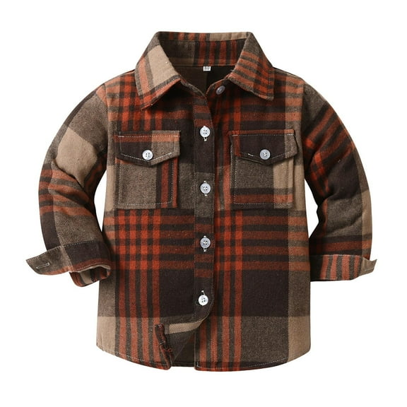 LYHaoo Toddler Boys Girls Shirt Coat Jacket Plaid Long Sleeve Kids Lapel Button Tops Outwear Basic Comfort Tees Sizes 18-24 Months Brown