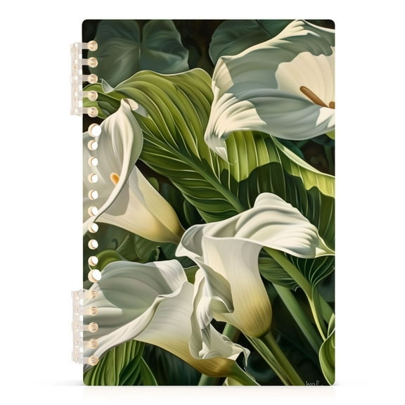 Beautiful Lilies Flower and Leaf Notebooks 1-subject Journal 60 Sheets A5 College Ruled Paper Detachable Ring 8.3"x5.7"