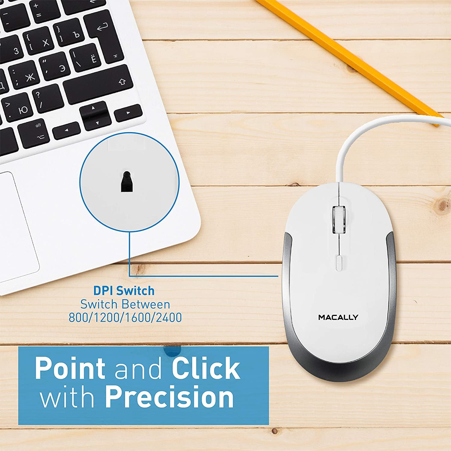 Macally Portable Mini USB Wired Keyboard and Mouse Combo for Mac and PC, Scissor-switch, Tactile