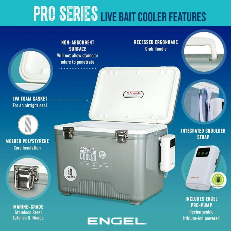 ENGEL Qt Live Bait Pro Cooler with Rechargeable Aerator Tan