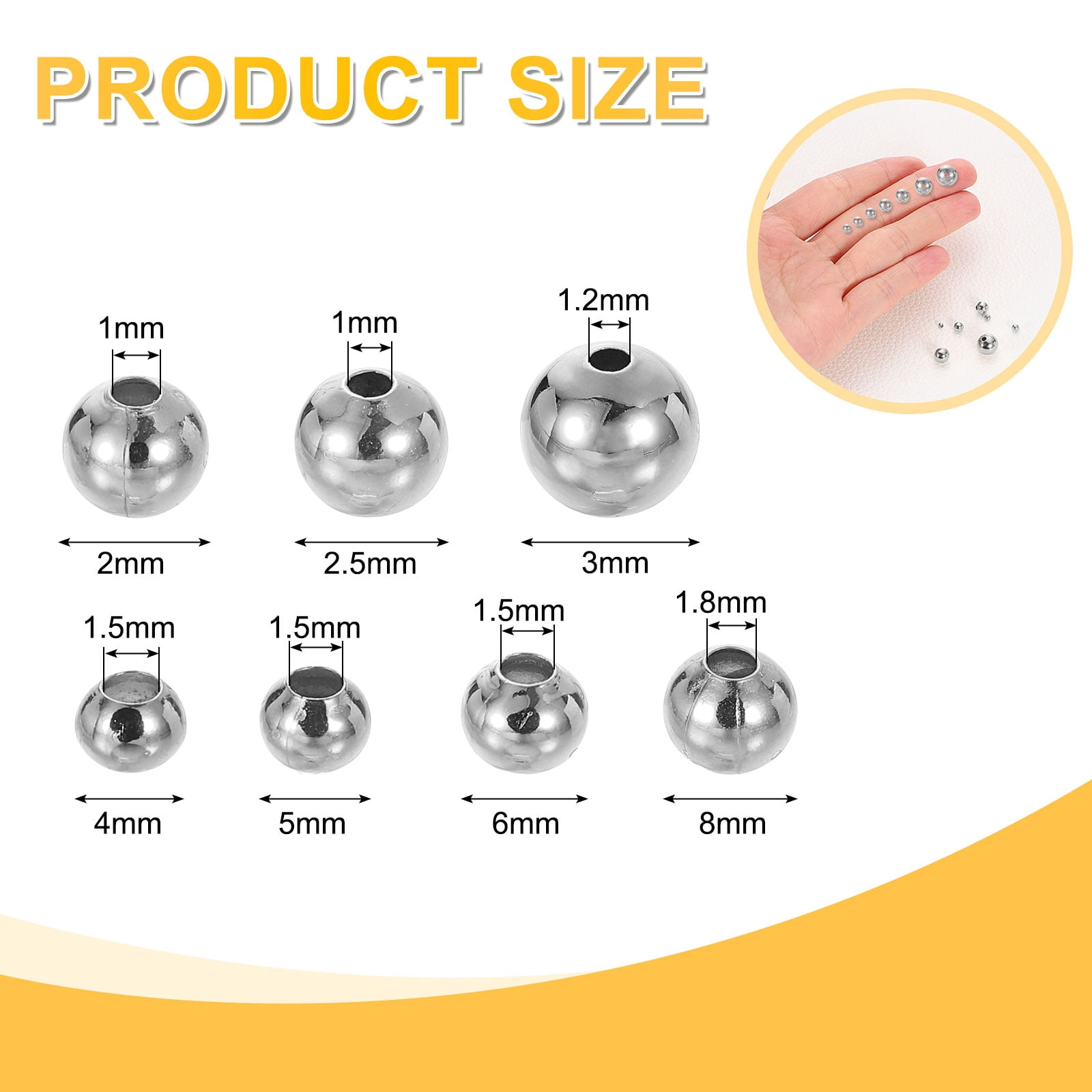 Uxcell 200pcs Spacer Beads, 6mm Round Filled Spacer Beads, Seamless Smooth Brass Loose Beads for Bracelets Necklaces Earrings Crafts Bulk Supplies, Silver Tone