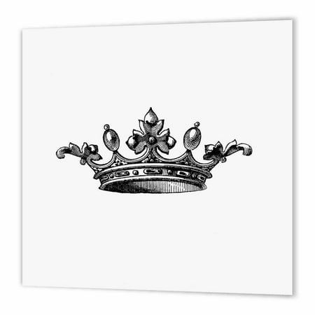 Majestic Materials - 3dRose Majestic crown black and white drawing - royal tiara-like crown - vintage art - king queen princess, Iron On Heat Transfer, 10 by 10-inch, For White Material