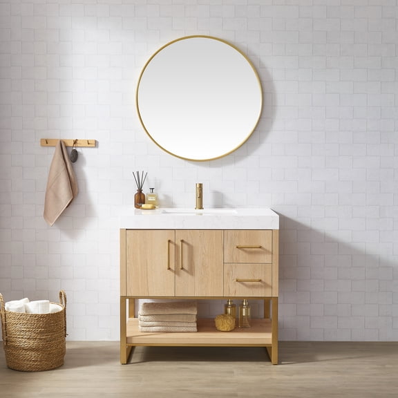 Kolkata 36" Single Sink Bath Vanity in Weathered Oak with Composite Stone Top