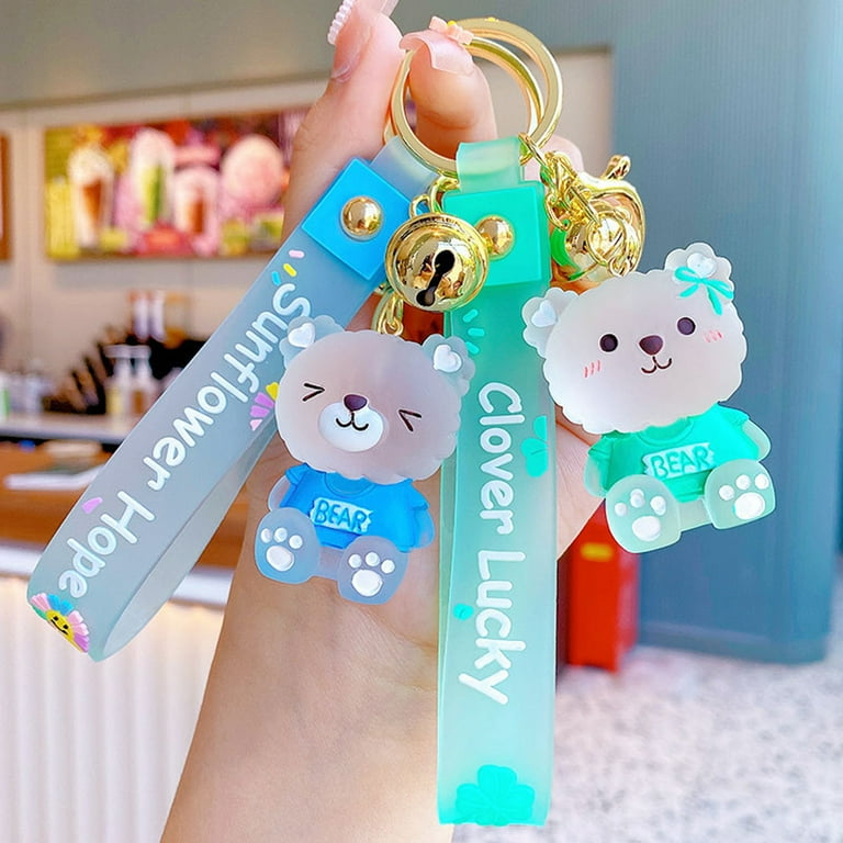 harmtty Key Chain Cartoon Jelly Color Bear Unisex Multipurpose Letter Key  Ring Holder Bag Decoration,Blue 