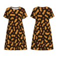 thumbnail image 3 of Bixox Robe d'Été à Manches Courtes pour Femmes Robe Ample Longueur Genou avec Poches-Peanuts5, 3 of 7