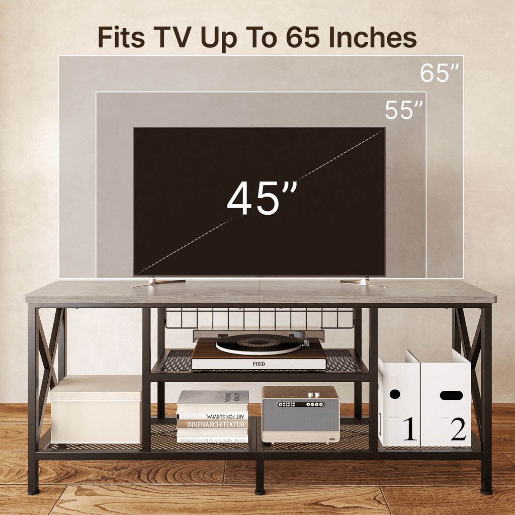 Aiho 59.8 "L TV Stand for TVs up to 65", 65 inch TV stand with Storage Shelves for Living Room - Gray