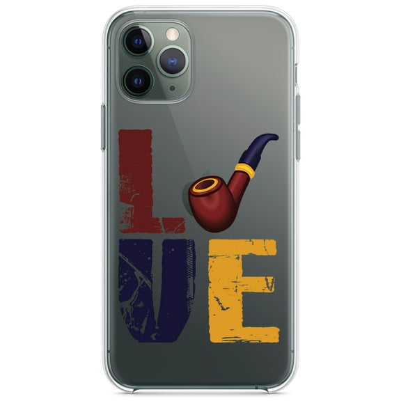 DistinctInk Clear Shockproof Hybrid Case for iPhone 12 Pro MAX (6.7" Screen) - TPU Bumper Acrylic Back Tempered Glass Screen Protector - Love Pipe Smoking