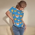 thumbnail image 3 of KLL Women 's Crew Neck Bodysuit Jumpsuits Corgi Dog Face Print Short onesies Stretch T Shirts, 3 of 5